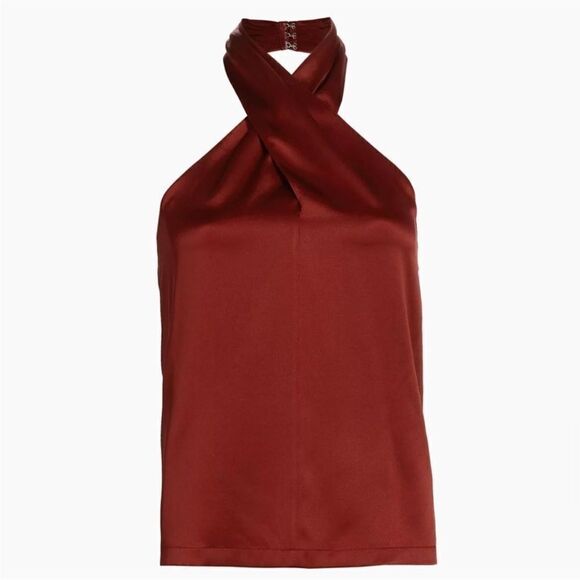 NWT Theory Ertil Convertible Cross Front Plunge Silk
Halter Top Red Dahlia Small - Picture 9 of 12